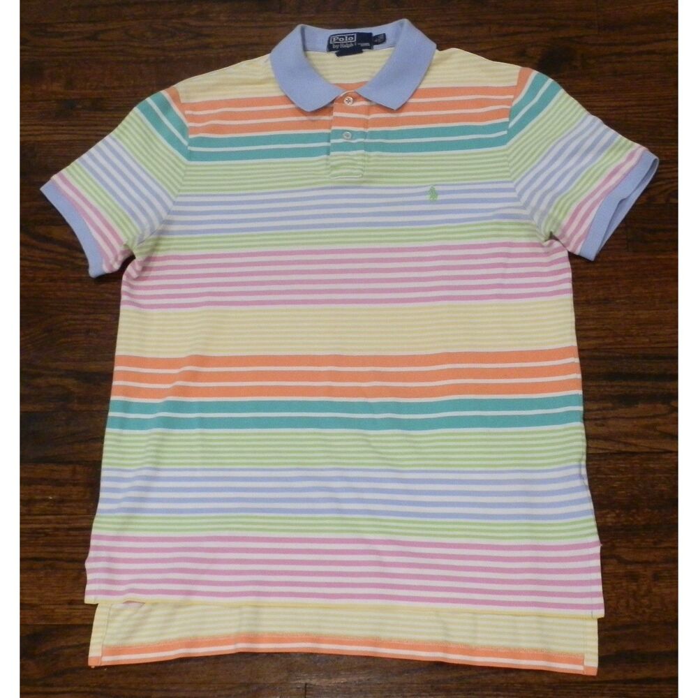 Polo Ralph Lauren Striped Cotton Mesh Polo Shirt Mens Large